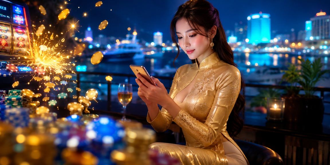 Cô gái mặc áo dài tại Nha Trang chơi slot game trên điện thoại di động